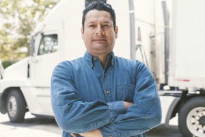 strong latino semi truck driver